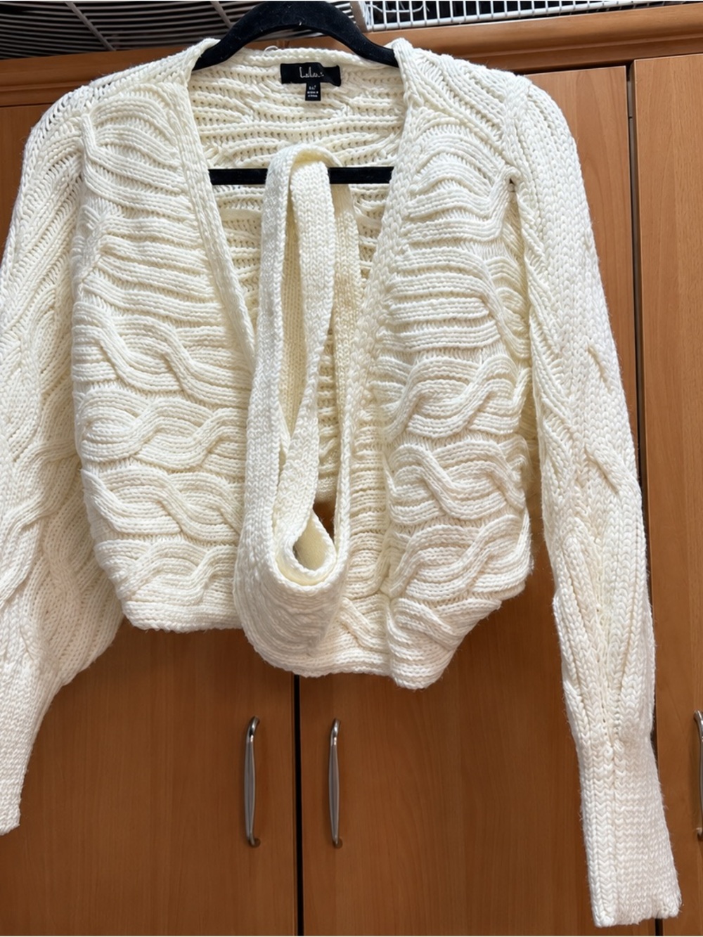 Lulu's Ivory Cable-Knit Tie-Front Cardigan